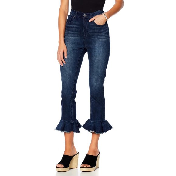 DG2 by Diane Gilman Women's Ruffle Hem Cropped Jeans - Picture 1 of 13